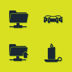 Wall Mural - Set FTP folder, Burning candle in candlestick, upload and Cars icon. Vector