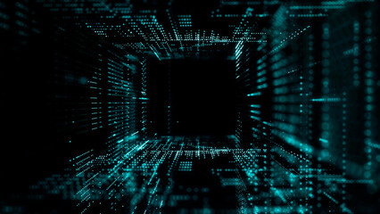 Wall Mural - big data technology background. microchip and computer parts. city of the future. 3d rendering