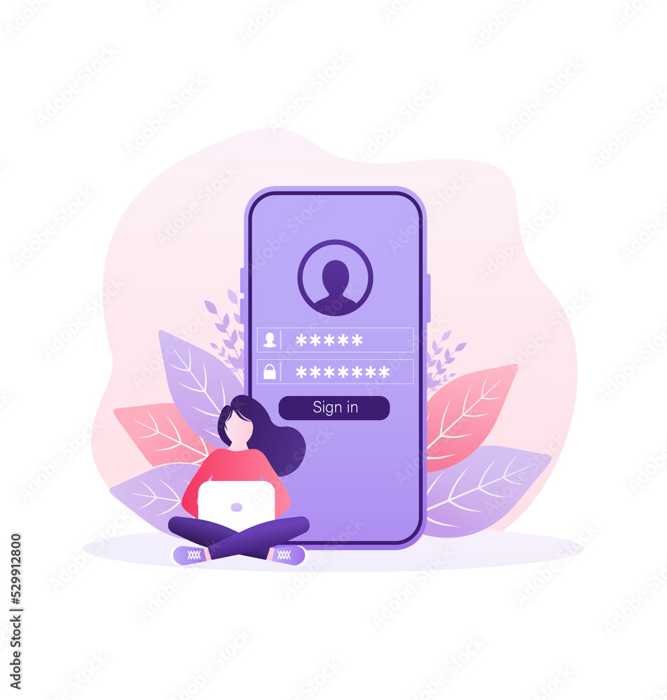User login with character concept for any purpose. Vector line ...