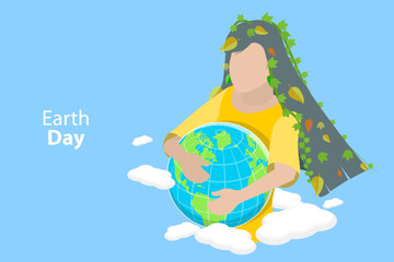 Wall Mural - 3D Isometric Flat Vector Conceptual Illustration of Earth Day, Saving the Planet Together