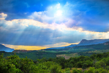 Wall Mural - Beautiful mountain landscape with cloudy sky