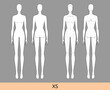 © Vectoressa - Set of XS size Women Fashion template 9 nine head Croquis Lady model skinny body with and without main lines figure front, back view. Vector outline isolated girl for Illustration, technical drawing