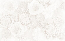 Stippling Art. Chrysanthemums And Roses Painted In Sepia Dots. Floral Background In Dotwork Style.