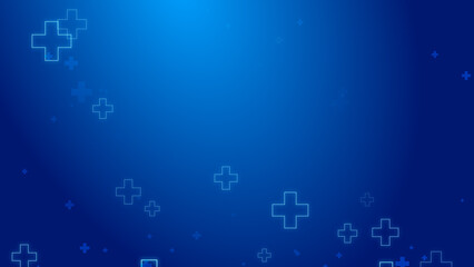 Wall Mural - medical health blue cross neon light shapes pattern healthcare technology background.