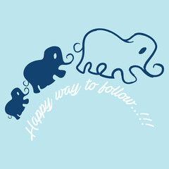 Poster - Illustration vector cute elephant, with babies and sky background, baby spring summer style