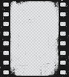 Old grunge movie film strip, vintage filmstrip texture. Vector filmstrip reel frame isolated on transparent background. Photo negative picture or cinema slide with scratched borders, retro photography