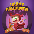 Halloween cartoon background illustration kid wearing devil costume