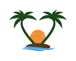 Poster - Beach and palm tree love shape