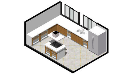 Wall Mural - Isometric Architectural Projection - AI Kitchen Interior 2