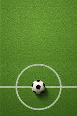 Soccer field or Football field with soccer ball on green grass background