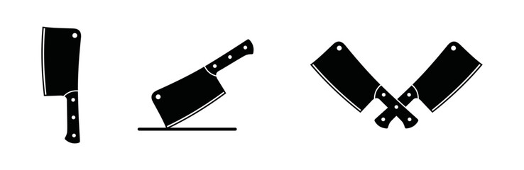 butcher knife silhouette symbol icon vector. cut of beef meat set