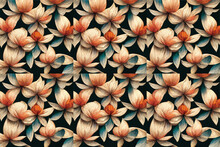 Seamless Floral Pattern With Of Red And Orange Roses On Black Background. Vector Illustration.
