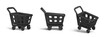 Set of black trolley basket shopping cart on transparent background, 3D rendering illustration