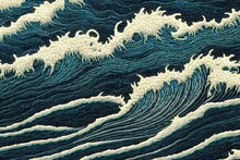 Stitched Embroidery Ocean Waves