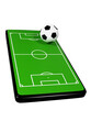 © littlestocker - Football online application on smartphone. Soccer fields screen mobile phone. football news concept. sport channel. 3d rendering.