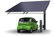 Grüne Energie Tanken: E-Auto angeschlossen an einer mit Solarenergie betriebene Ladestation