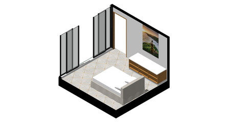 Wall Mural - Isometric Architectural Projection - AI Interior Isometric Bedroom 2