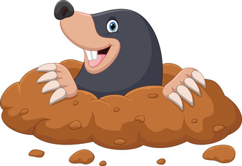 Wall Mural - cartoon mole come out of the hole