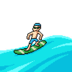 Poster - pixel art man play surfboard