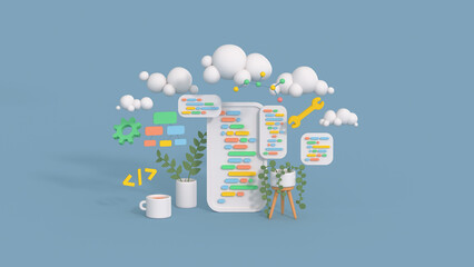 Application development and coding concept 3D render illustration
