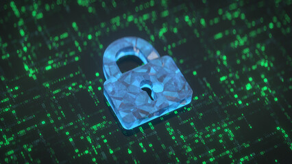 Padlock and secured digital code 3D render