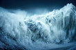 Massive avalanche and blizzard. Snow Mountain. Wall of Snow. Snow covered landscape, high altitude landscape, avalanche risk, melting glaciers. Arctic winter snowy landscape. 3d illustration