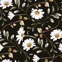 Wall Mural - beautiful watercolor daisy flower seamless pattern