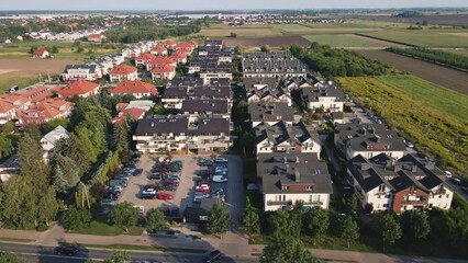 Wall Mural - Aerial view of suburban neighborhood, Residential district with family houses in small european town, Small town in Poland, Real estate