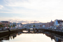 Ireland,Munster, Cork, View OfSaint Patricks Bridge Stretching Over River Lee Canal At Sunset