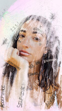 Digital Composite Image Of Woman With Different Words