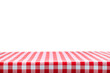 Classic italian cooking template - blank table with a red checked tablecloth isolated on a transparent background.