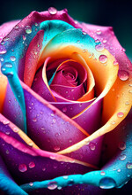 Head Of Blue And Pink Rose Covered In Raindrops