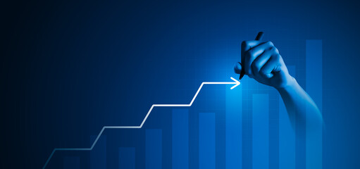 Wall Mural - hand write diagram graph growth step arrow business chart strategy on plan concept background with p