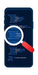 Application testing. Software development workflow process coding testing analysis concept. Vector stock illustration.