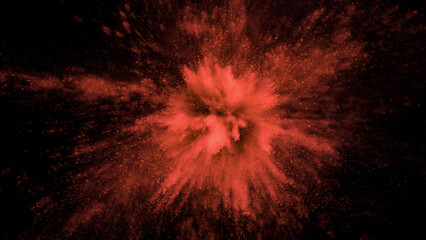 Colored powder explosion isolated on black background.