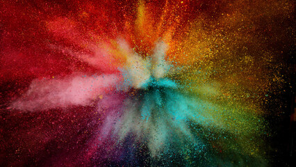 Wall Mural - Colored powder explosion isolated on black background.