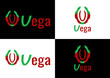 Horseshoe logo design. Steering wheel sign. Green and red colors. Text Vega. Emblem for any manufacture, production, company. Letter V as mark.