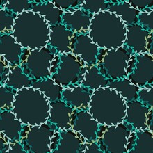Abstract Wreath Hand Drawn Seamless Pattern Green Black Turquoise