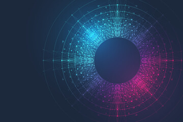 Wall Mural - quantum computer technology banner design template concept, gravitational wave. deep learning artifi
