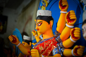 Godess Durga idol in a Pandal.Durga Puja is the most important worldwide hindu festival for Bengali