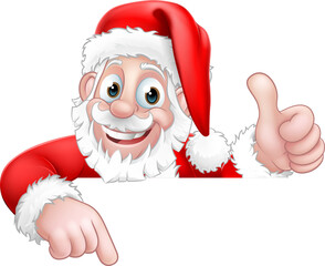 Poster - Santa Claus Christmas Peeking Pointing Cartoon