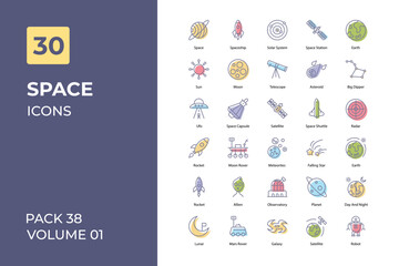  Space icons collection. Set contains such Icons as alien, comet, galaxy, and more