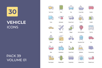  Vehicle icons collection. Set contains such Icons as car, bus, truck, bike, and more