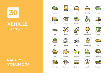 Vehicle icons collection. Set contains such Icons as car, bus, truck, bike, and more