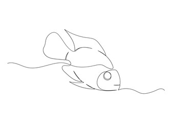 Wall Mural - Continuous line drawing of fish with the ocean. Minimalism art.