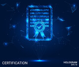 Fototapeta Sport - Hologram certificate. The certificate consists of polygons, triangles of points and lines. Certificate icon low-poly connection structure. Technology concept vector.