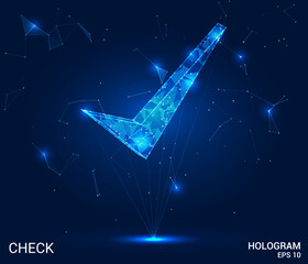 Wall Mural - the hologram is a tick. a checkmark of polygons, triangles of points and lines. check mark icon low-