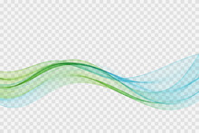 Flow Of Transparent Abstract Wave Blue And Green Color. Design Element