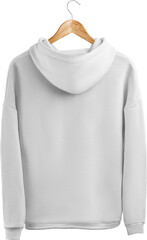 White hoodie mockup on a hanger, png, fashionable universal clothing, isolated.