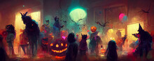 Halloween Celebration Party Illustration, Wallpaper, Background, Tickets And Advertising.